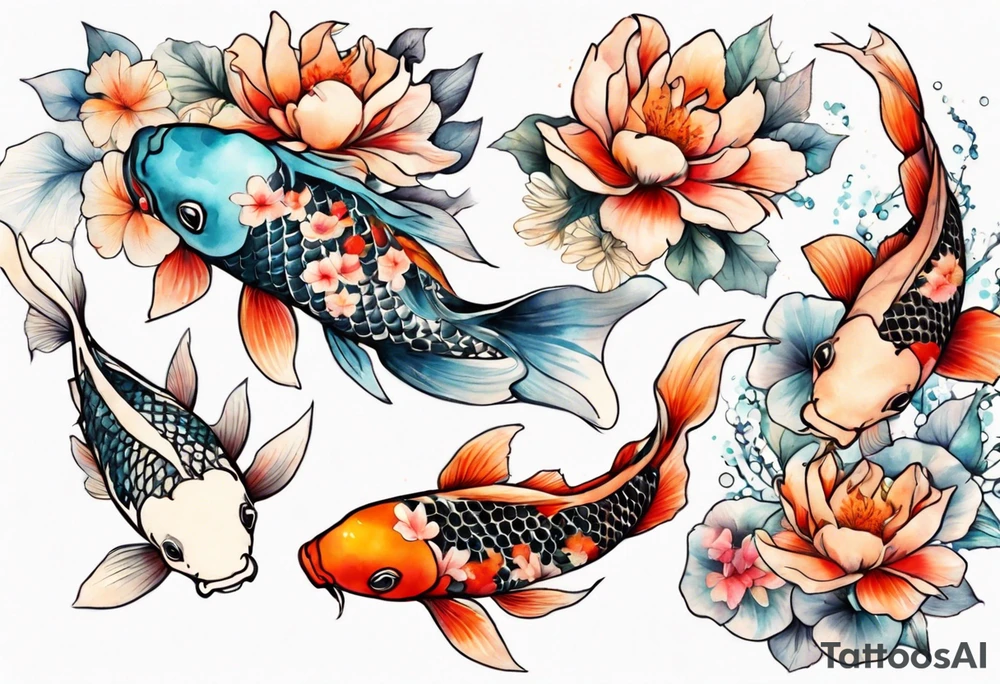 koi carp with floral surroundings tattoo idea