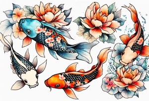 koi carp with floral surroundings tattoo idea
