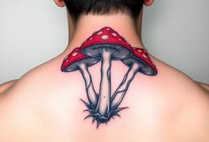 Anaglyph of 3 brightly colored psychedelic mushrooms tattoo idea