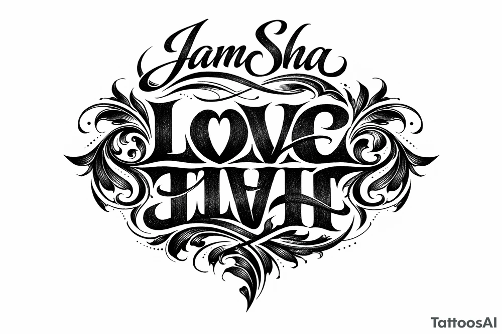 Love and hate combine to be one word read upright to spell love and upside down to spell hate under the word JamSha tattoo idea