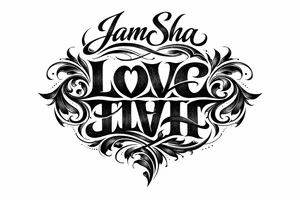 Love and hate combine to be one word read upright to spell love and upside down to spell hate under the word JamSha tattoo idea