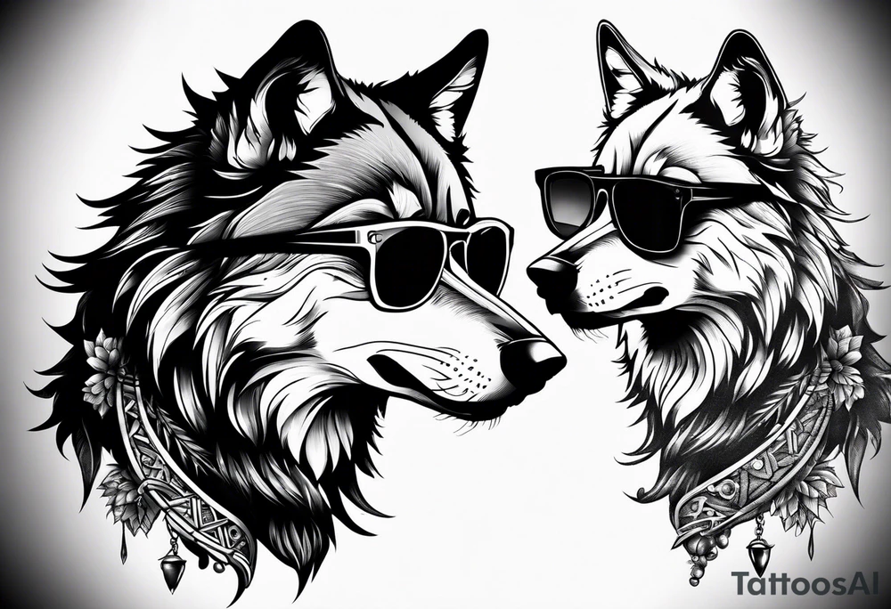 Badass wolf wearing sunglasses tattoo idea