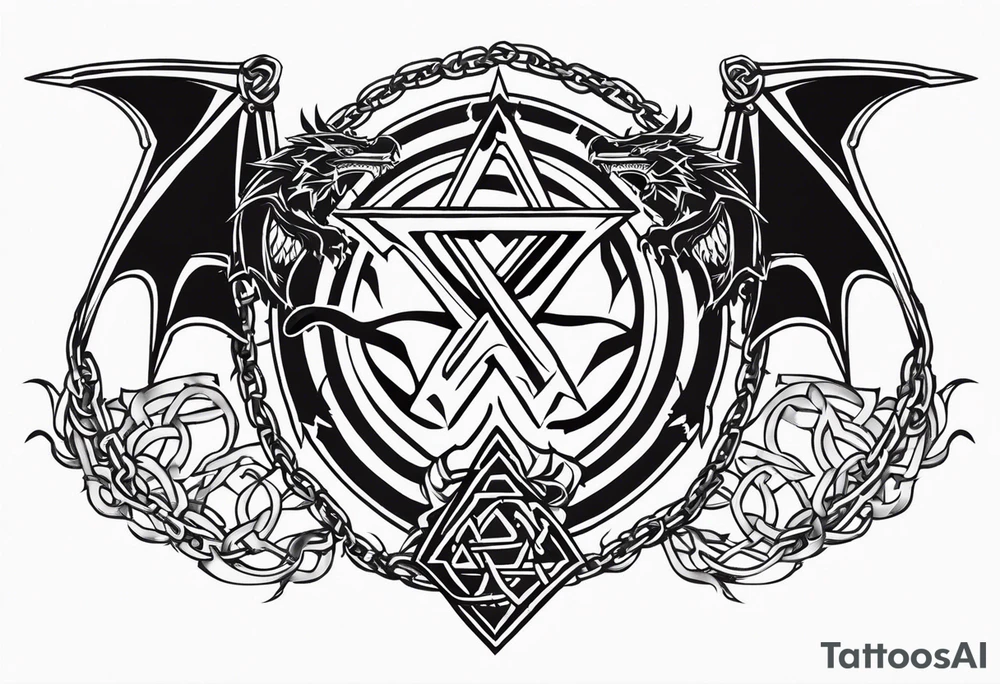 Valhalla sword shield dragon axe Valknut barbed wire chains tribal tattoo idea Valhalla sword shield dragon axe Valknut barbed wire chains tribal tattoo idea