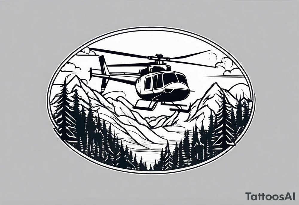 Helicopter in mountains tattoo idea