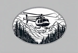 Helicopter in mountains tattoo idea