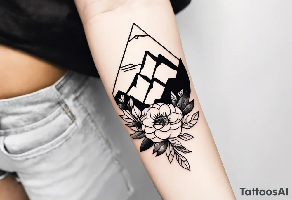 very very very small minimalist tattoo for female arm mountain and flowers tattoo idea