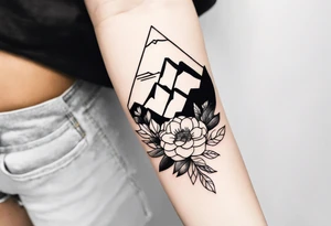 very very very small minimalist tattoo for female arm mountain and flowers tattoo idea