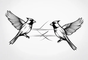 two cardinal birds flying facing eachother one high and one low
fine line with some shading tattoo idea