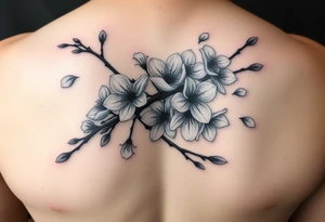 delicate cherry blossoms swirling in spring breeze with petals tattoo idea