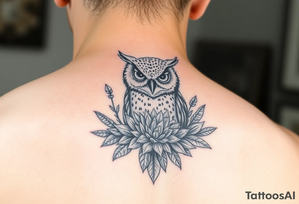 Owl with Succulents tattoo idea