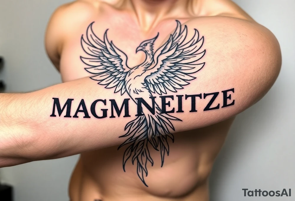 magnificent phoenix rising from golden flames with trailing embers tattoo idea