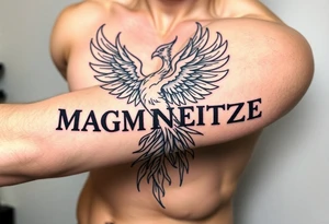 magnificent phoenix rising from golden flames with trailing embers tattoo idea