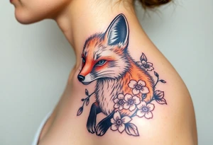 adult fox with jewelry smelling wild flowers tattoo idea