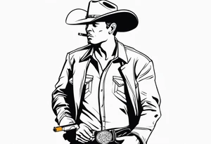 Western cowboy with a cigarette in his mouth and a gun holstered to his side tattoo idea