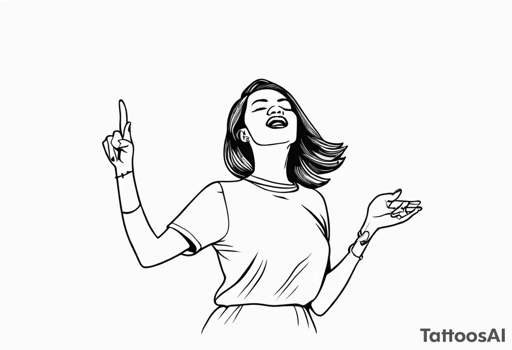 Silly. odd woman ugly dancing pointing her fingers up in the sky. tattoo idea