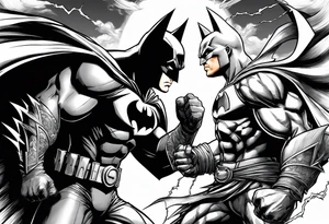 Batman and goku having a faceoff with lightning around it tattoo idea