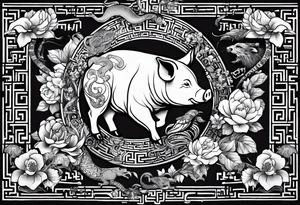 I want a tattoo of a pig, rat, snake, dog, and tiger all together representing the years my children were born in Chinese new years tattoo idea
