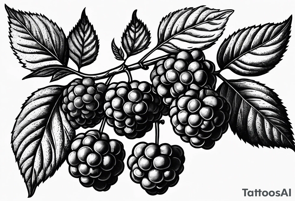 a long raspberry branch with lots of leaves and no shading tattoo idea