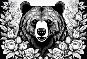 one bear roaring second bear normal 
flowers leaves tattoo idea