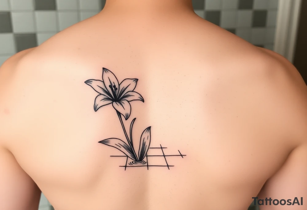 bathroom with lily coming up out of tile floor tattoo idea