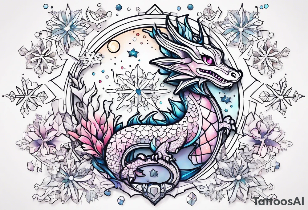 Constellation, kawaii dragon, snowflake tattoo idea