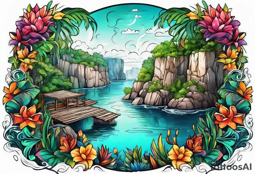 Colorful cenote tattoo idea