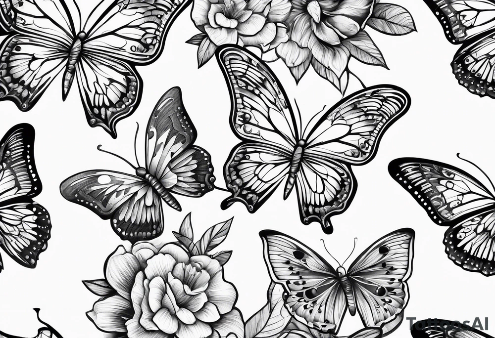 3 fine line butterflies tattoo idea