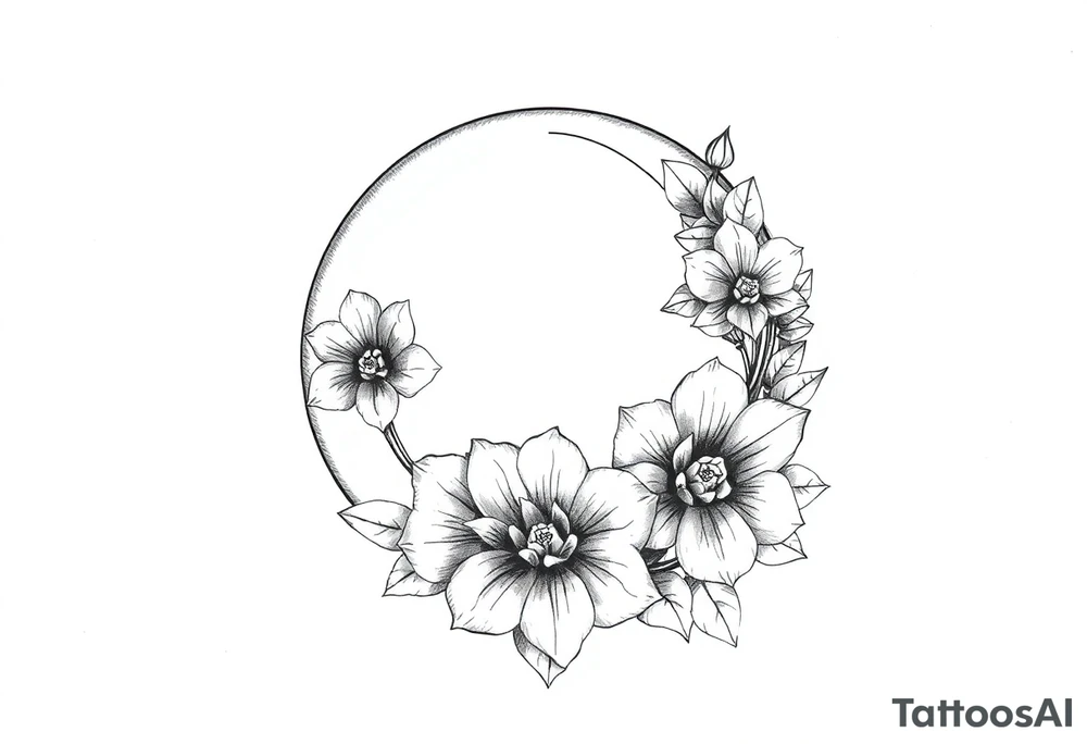 moon-shaped flowers tattoo idea