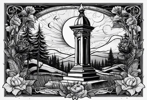 graveyard with moon and sundial tattoo idea