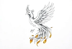 magnificent phoenix rising from golden flames with trailing embers tattoo idea