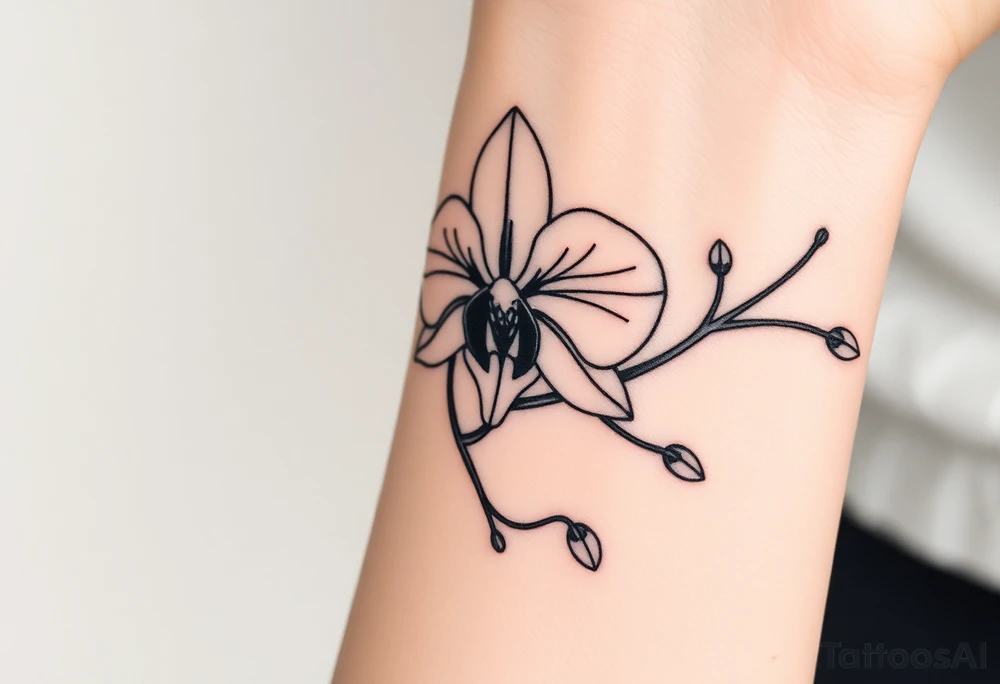 3 delicate fine line orchids realistic with a mix with vagina and branching tattoo idea