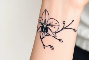 3 delicate fine line orchids realistic with a mix with vagina and branching tattoo idea
