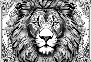 lion meshed with woman tattoo idea