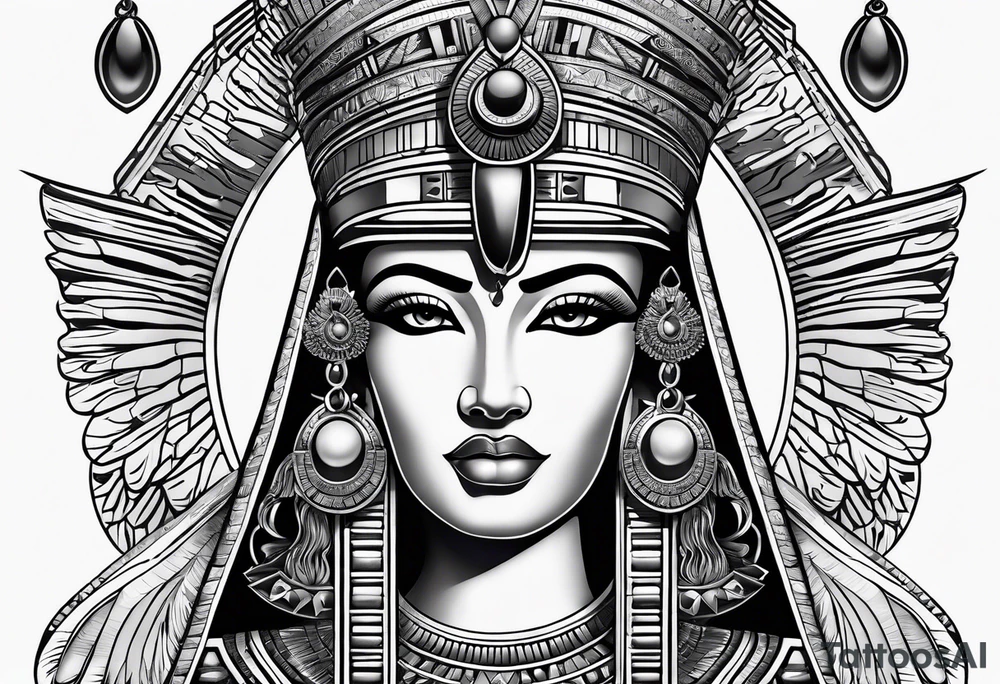 black and white Egyptian goddess Isis tattoo idea