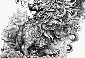foo dog full body leg sleeve tattoo idea
