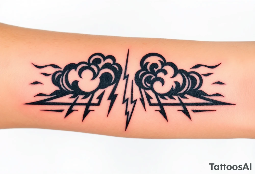 Black storm clouds with rain falling & lightning bolts striking down tattoo idea