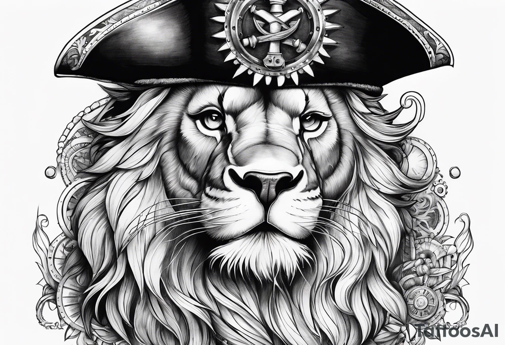 Pirate lion, nautical steampunk theme tattoo idea