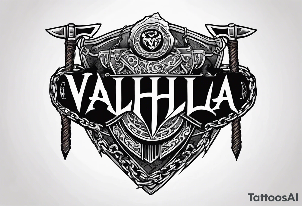 Valhalla round shield axe barbed wire chains tattoo idea