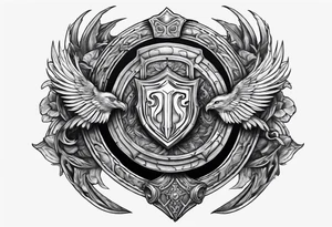 half sleeve, upper arm and shoulder, leather armor.  The crest on the shoulder is an ouroboros tattoo idea