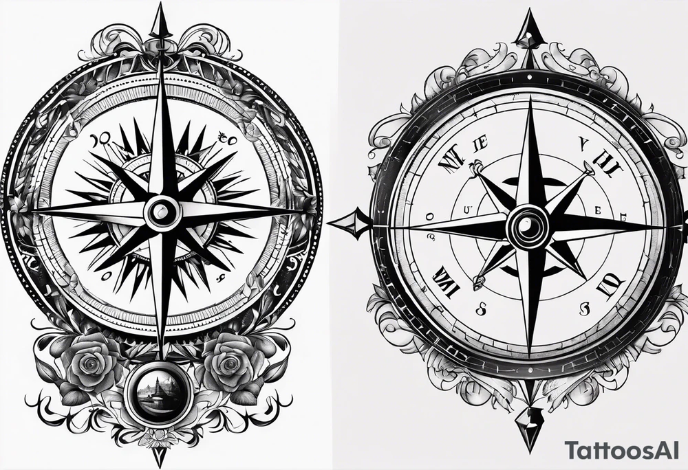 vintage compass tattoo idea
