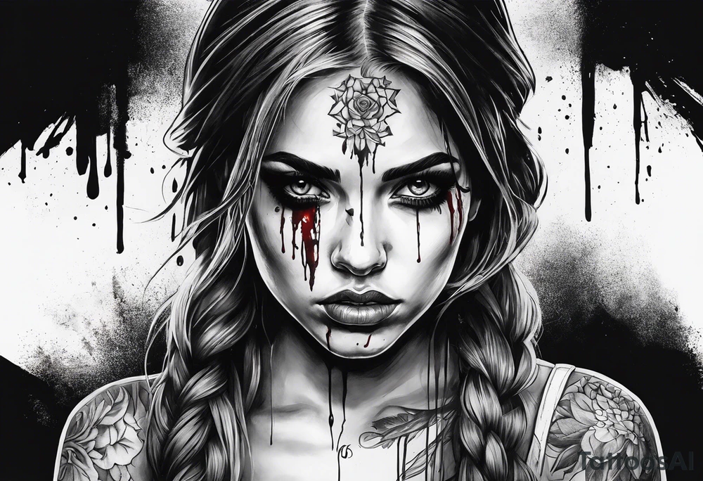 Scary girl with blood tattoo idea