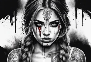 Scary girl with blood tattoo idea