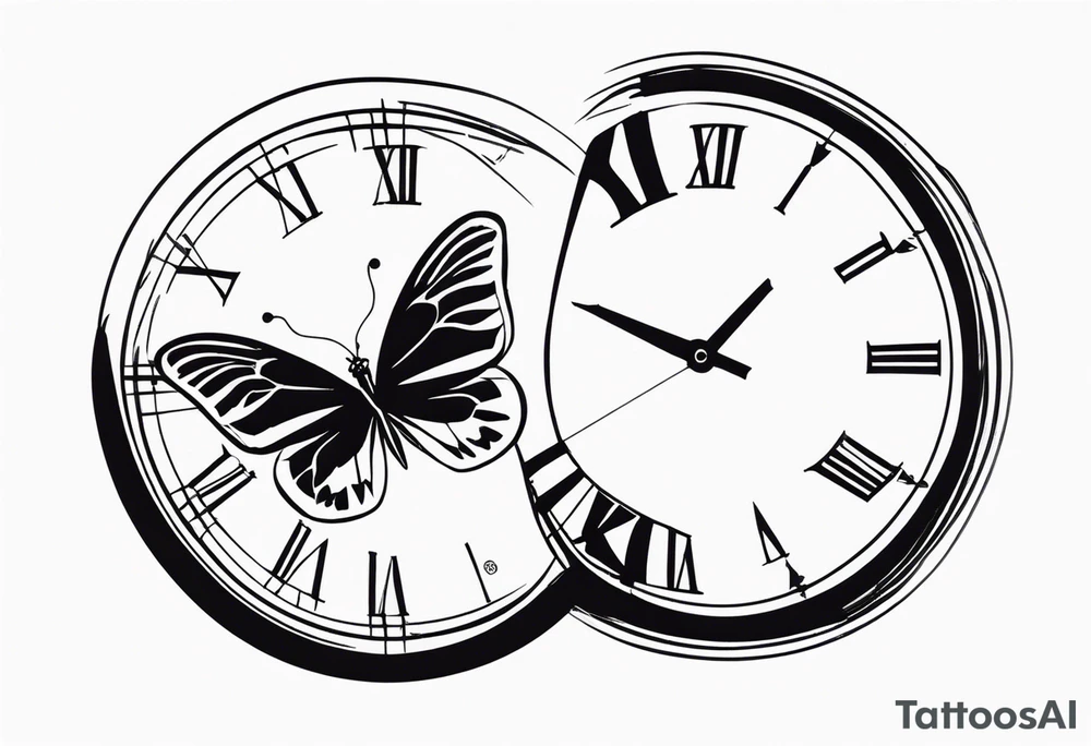 Butterfly flying around or over a clock tattoo idea