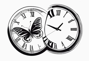 Butterfly flying around or over a clock tattoo idea