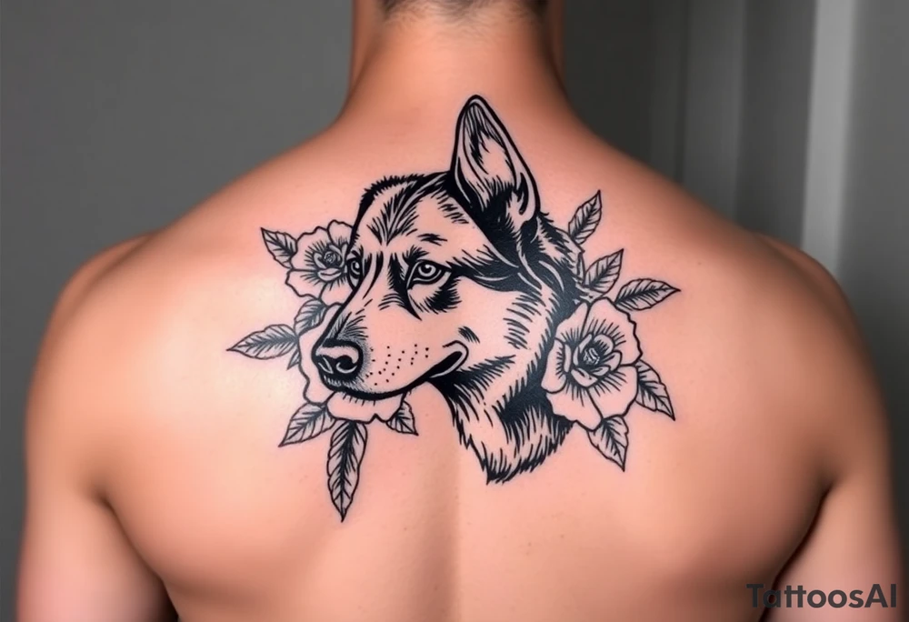 feminine floral german shepherd tattoo tattoo idea