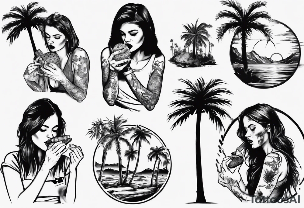 girl eating palm tree tattoo idea