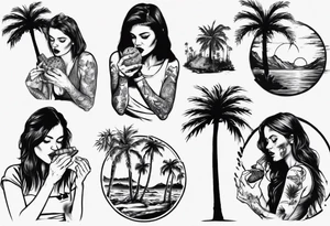 girl eating palm tree tattoo idea
