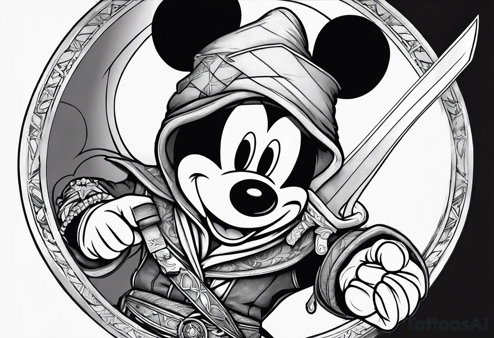 mickey mouse as assassins creed with blade tattoo idea