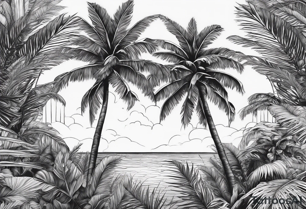 palm tree but switch leaves with human palms tattoo idea