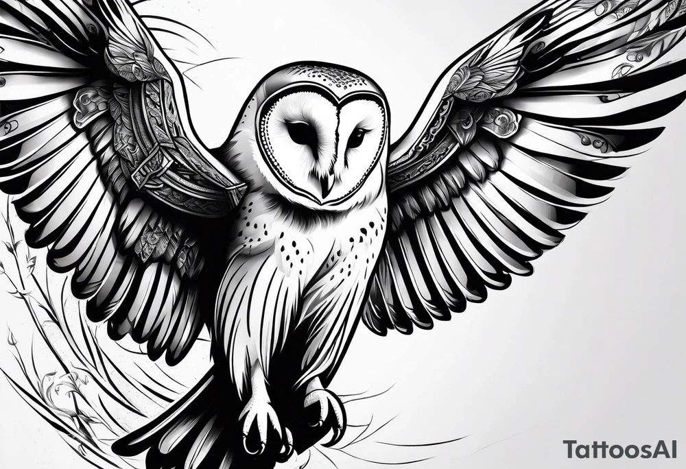 barn owl descending on prey tattoo idea